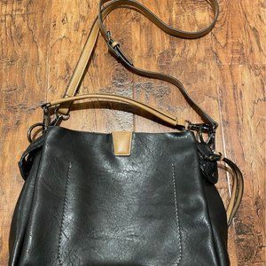 Nicole Miller Black Leather Crossbody Top Handle w/Crossbody Strap Bag EUC